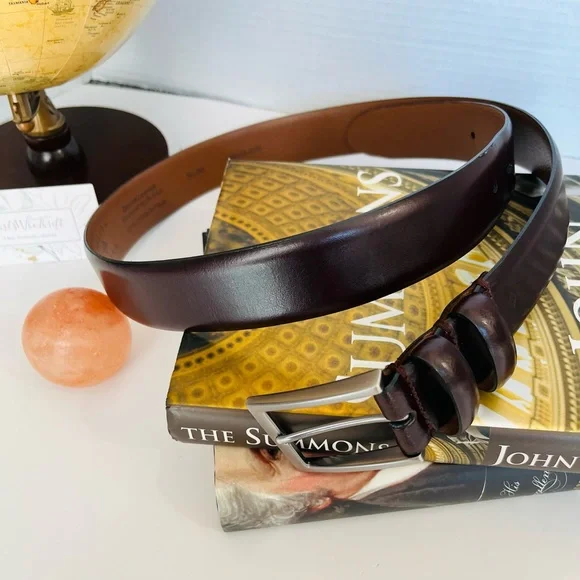 JOSEPH ABBOUD Belt Genuine Leather Gunmetal Buckle Handcrafted In Italy - Picture 3 of 15